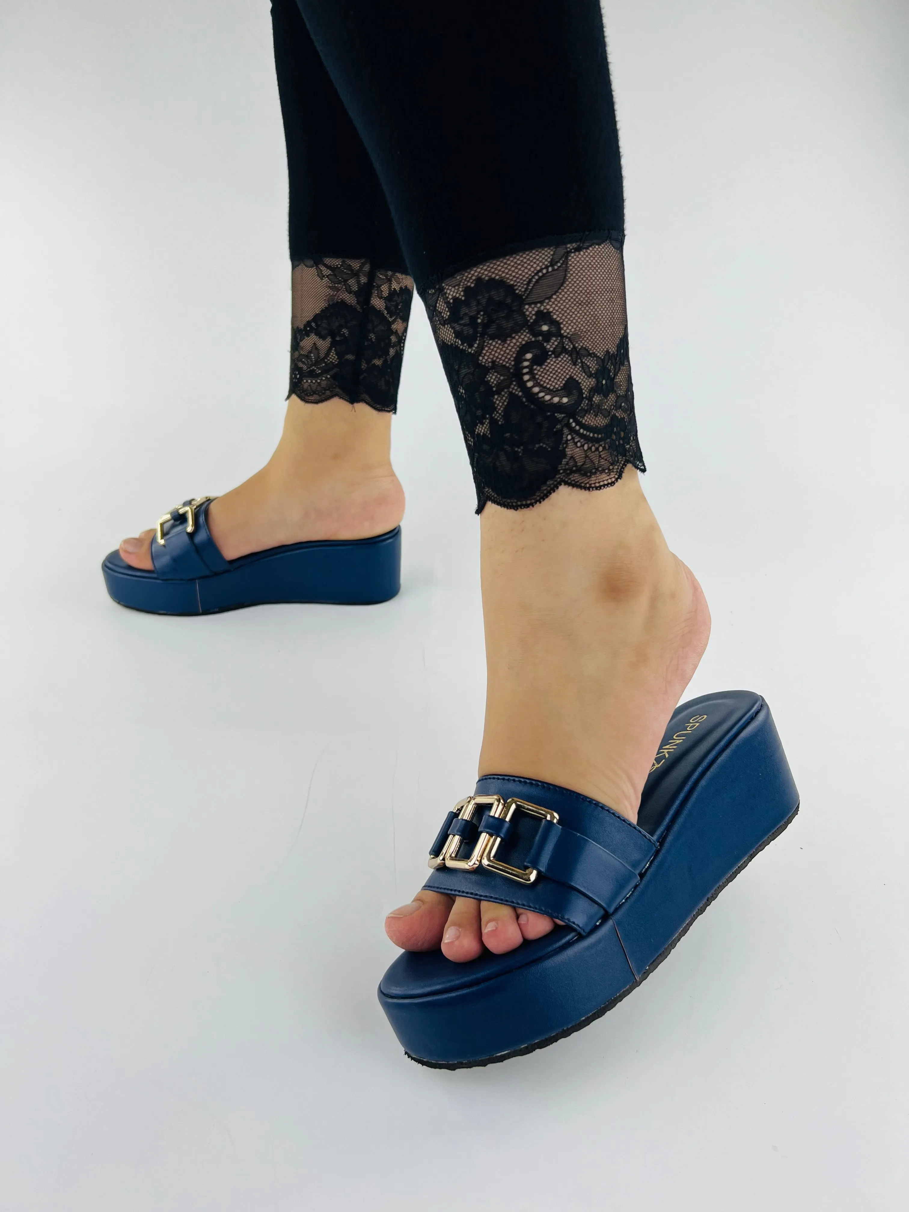Spunkz Blue Chain Wedge Shoes