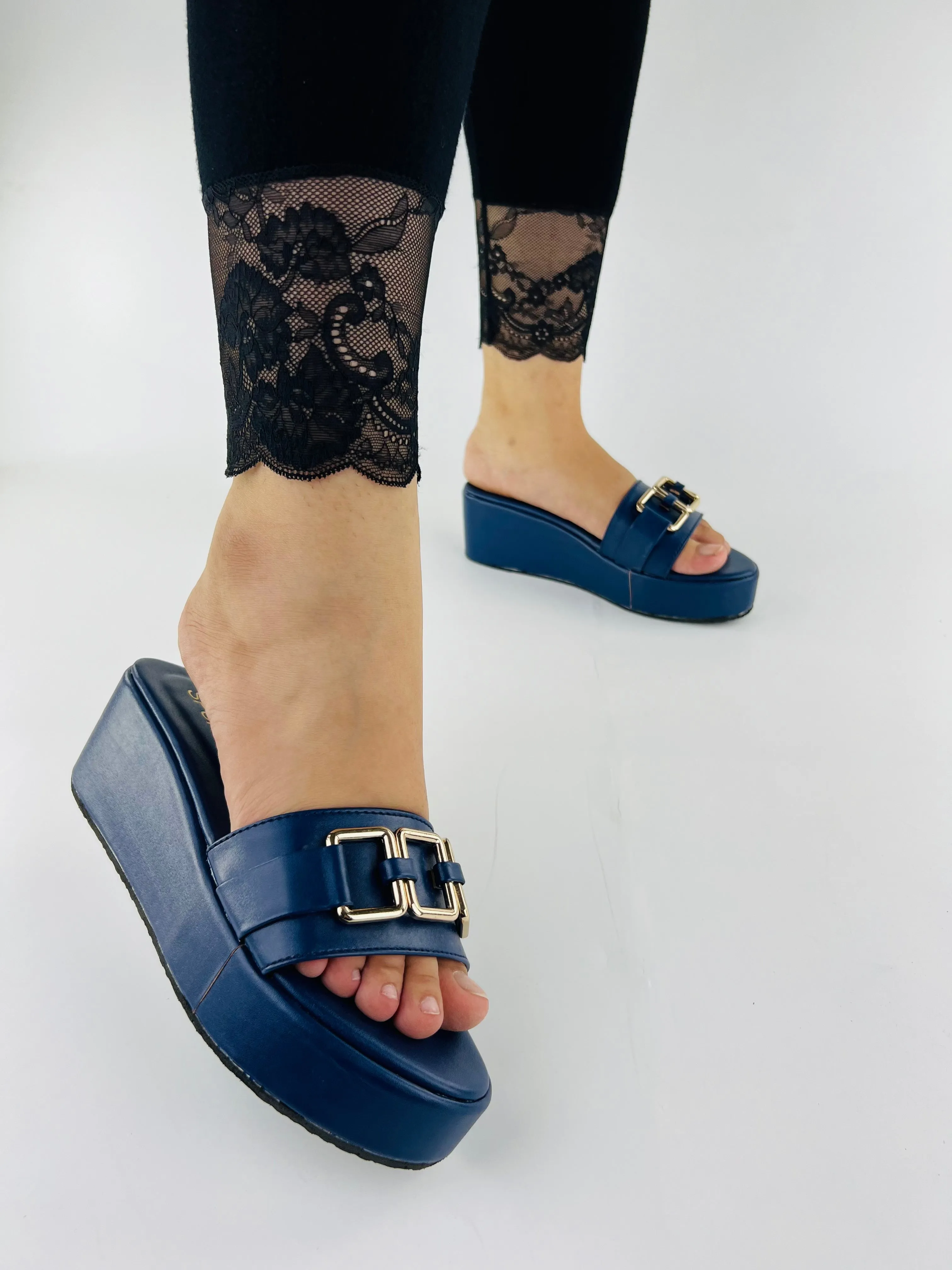 Spunkz Blue Chain Wedge Shoes