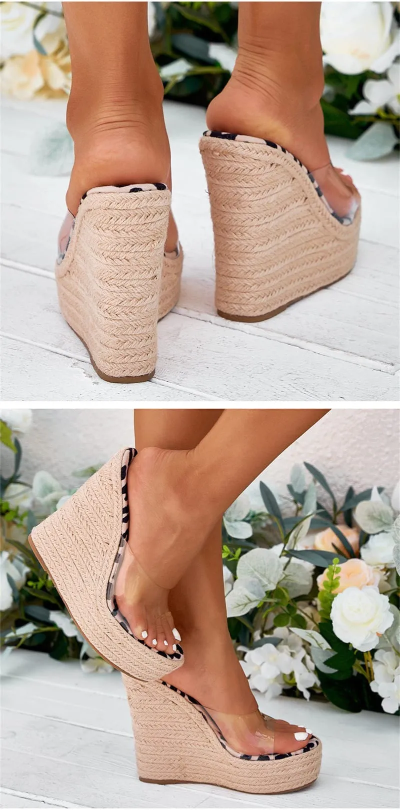 Transparent Leopard Wedge Sandals