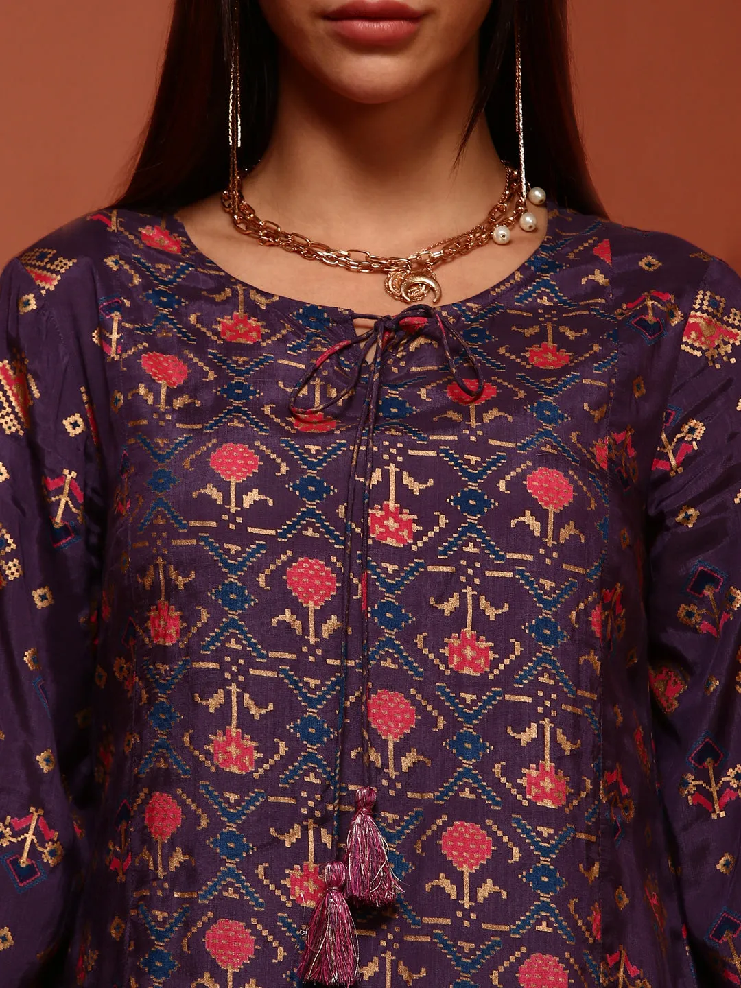 Violet Printed Straight Kurta