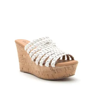 White Braided Strap Wedge Sandals
