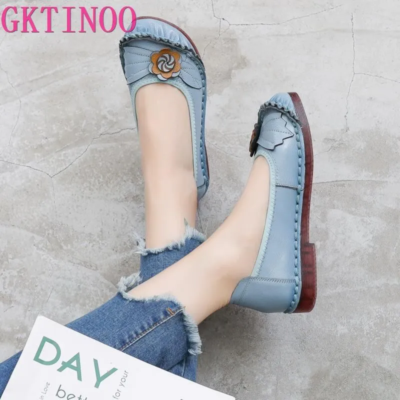 Women Comfortable Genuine Leather Ballet Flats With Flower