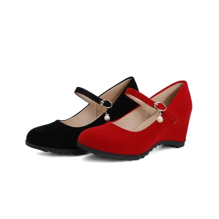 Women's Mary Jane Velvet Platform Wedge Heels Shoes
