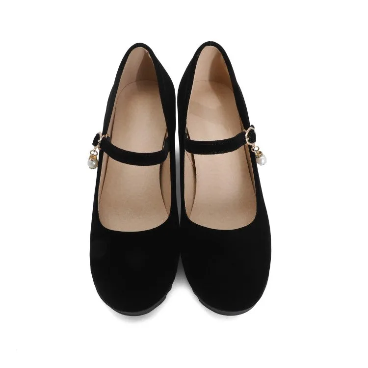 Women's Mary Jane Velvet Platform Wedge Heels Shoes