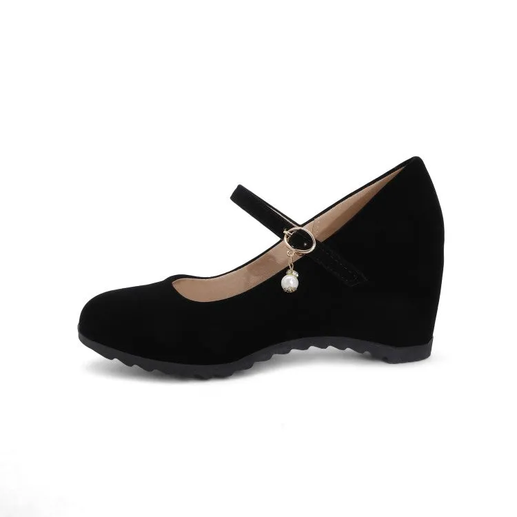 Women's Mary Jane Velvet Platform Wedge Heels Shoes