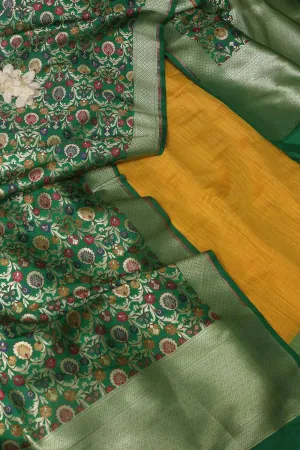 Yellow Plain Tissue Cotton Suit With Banarasi Kimkhwab Design Silk Dupatta